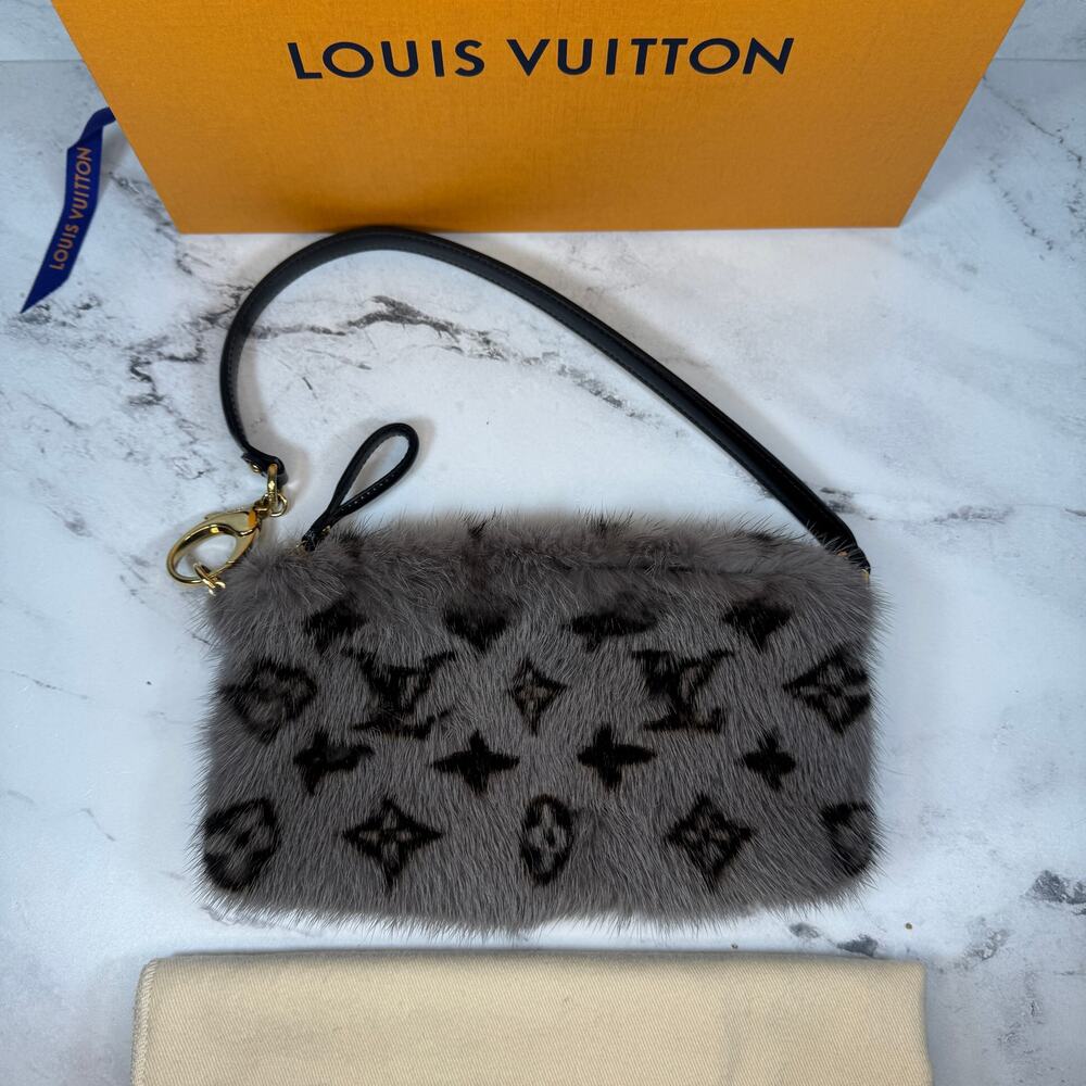 Louis Vuitton Mink Fur Bag Monogram Milla Vision MM Gray Vintage Rare Shoulder
